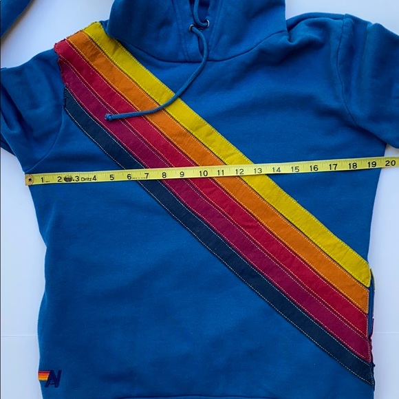 Aviator Nation Blue Hoodie with Rainbow Stripes - Picture 9 of 11